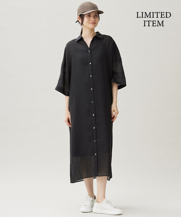 自由区 【カタログ掲載・WEB限定・接触冷感・洗える】シアーラミーローンシャツ ワンピース セピア