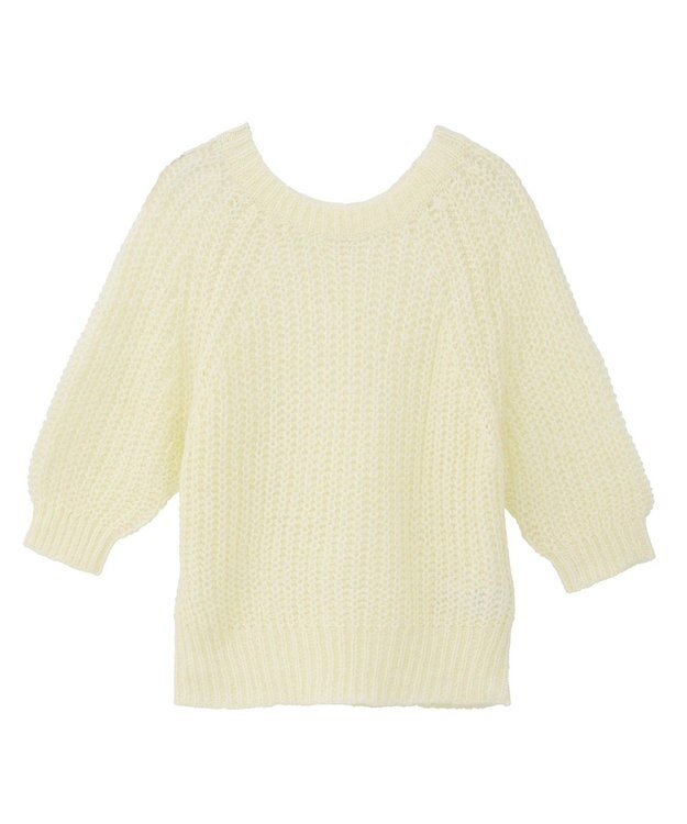 AMERICAN HOLIC モヘヤ風シアー半袖ニットトップス Ivory