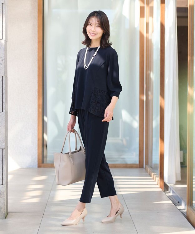 ANY 【洗濯機可・セットアップ】ブラウスパンツセットアップ ネイビー系