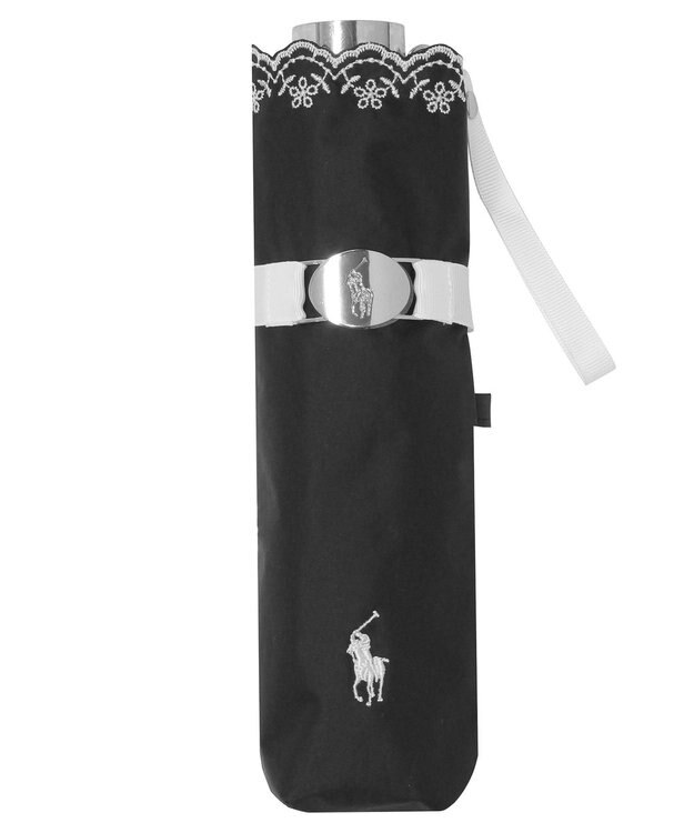 MOONBAT POLO RALPH LAUREN（ポロ ラルフローレン）晴雨兼用日傘 無地 刺繍 遮光率100% 遮熱 UV ブラック