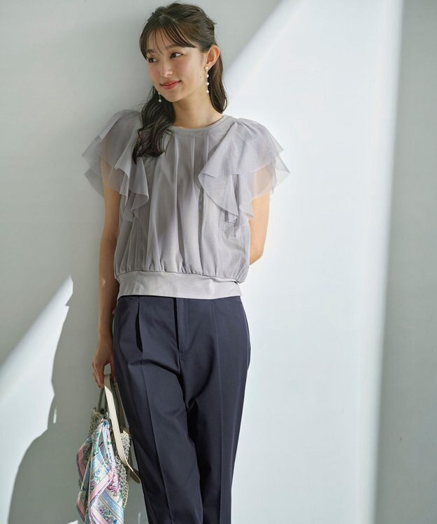 ANY SIS 【洗える】ラッフルチュール プルオーバー グレー