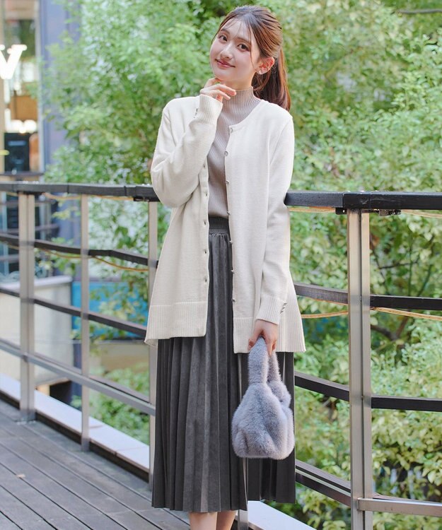 Tiaclasse 【洗える】きらボタンロングカーディガン オフホワイト