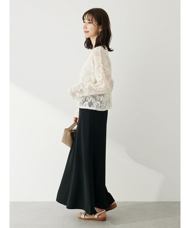 Green Parks カットジョーゼット裾フレアスカート Black