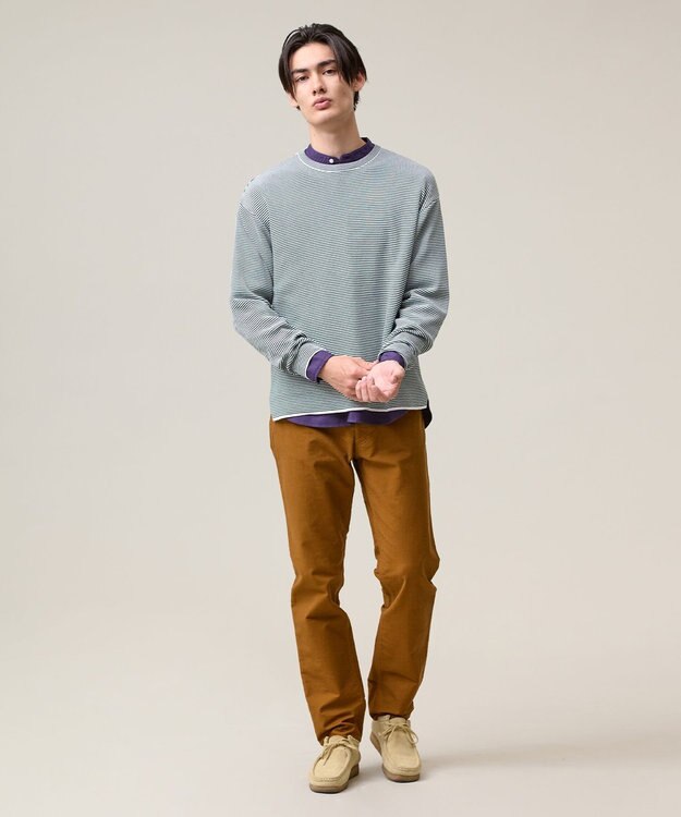 J.PRESS MEN 【Tシャツ感覚で着られる新感覚ニット】ボーダーニット ロングスリーブＴシャツ グリーン系1