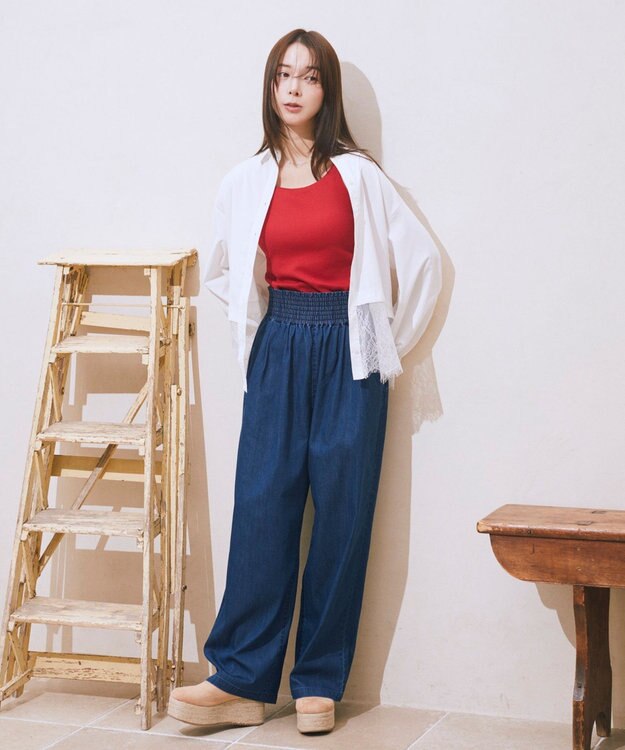 earth music&ecology 【予約】適ON レースヘムシャツ Off White