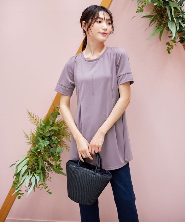 Tiaclasse L 【洗える・接触冷感・紫外線ケア・サラごこち】はしごレースチュニック ピンクモカ