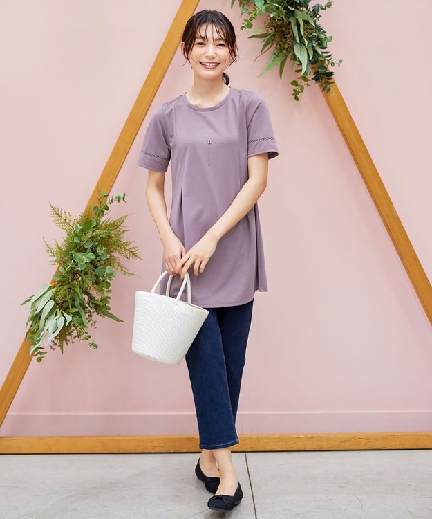 Tiaclasse L 【洗える・接触冷感・紫外線ケア・サラごこち】はしごレースチュニック ピンクモカ