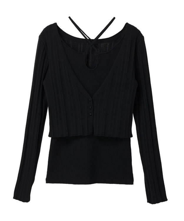 earth music&ecology ＳＥＴ２点ショートカーディガン＋レイヤードタンク Black