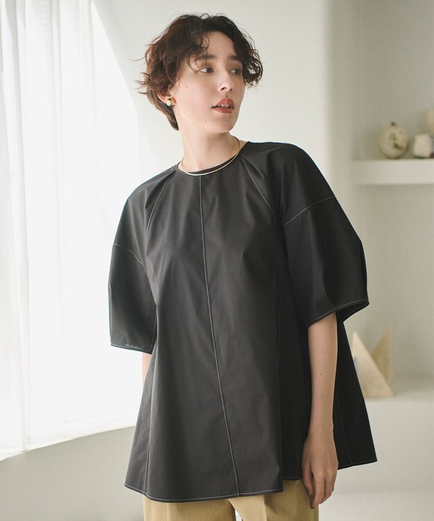 #Newans 【イージーケア】ラグランスリーブステッチブラウス ブラック系