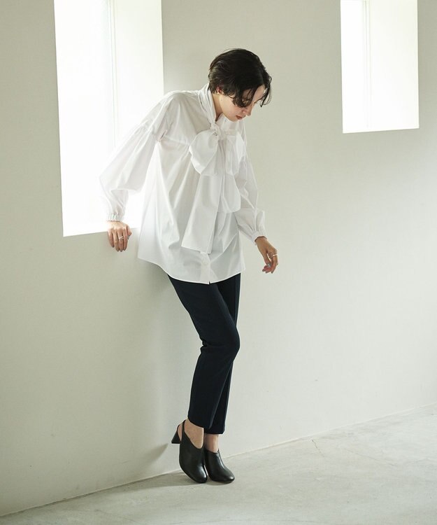 #Newans 【シワになりにくい/洗濯機可能/袖ゴム】ビッグリボンブラウス ホワイト