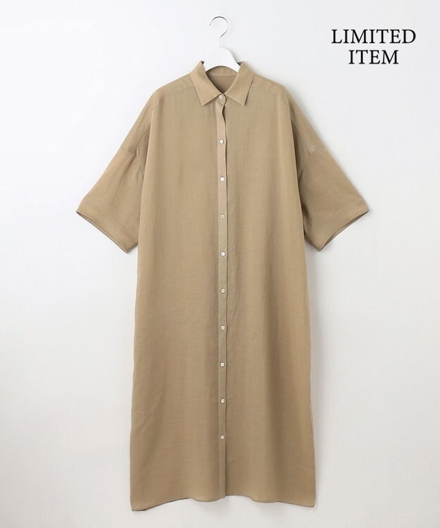 自由区 【カタログ掲載・WEB限定・接触冷感・洗える】シアーラミーローンシャツ ワンピース ベージュ