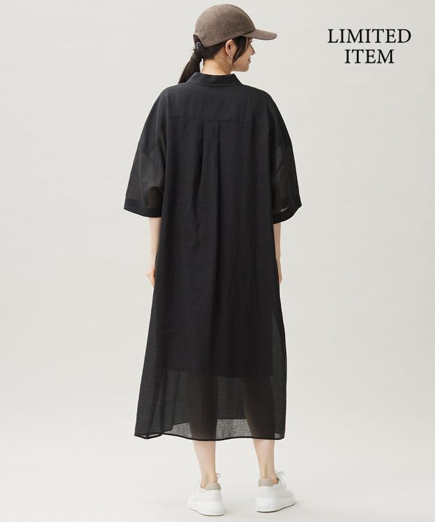 自由区 【カタログ掲載・WEB限定・接触冷感・洗える】シアーラミーローンシャツ ワンピース セピア