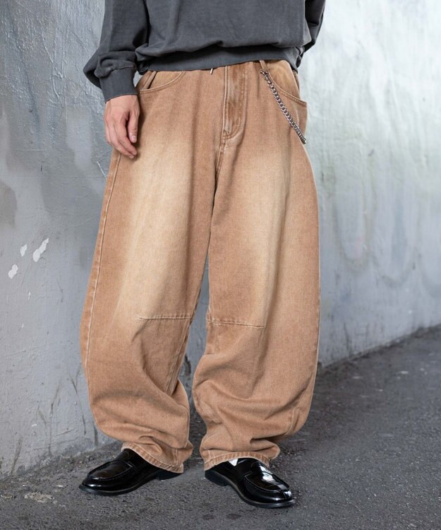 WEGO チェーン付きバルーンデニムパンツ ブラウン