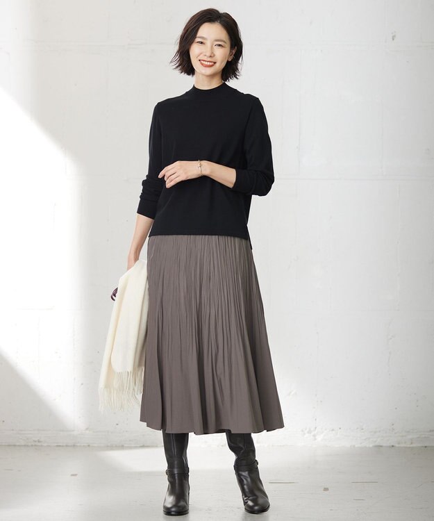 J.PRESS LADIES L 【洗える】パウダリージャージー ランダムプリーツ スカート グレー系