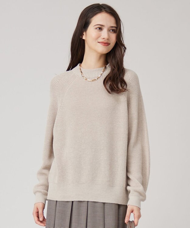 自由区 【洗える】コットンウールミドルゲージプルオーバー ニット ベージュ