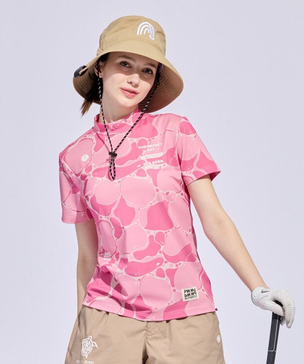 PW CIRCULUS 【MEN】WATER SURFACE プリントモックネックT ゴルフウェア レディース ピンク系5