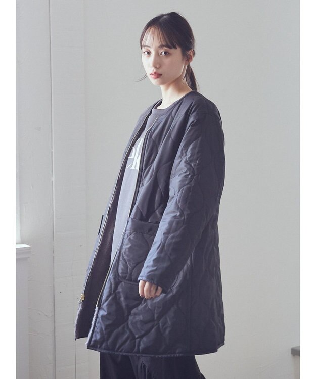 earth music&ecology ファー＆キルティングリバーシブルコート Black