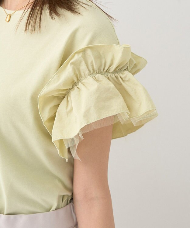 earth music&ecology 【接触冷感/洗濯機可】ギャザーフリルスリーブカットソー Yellow