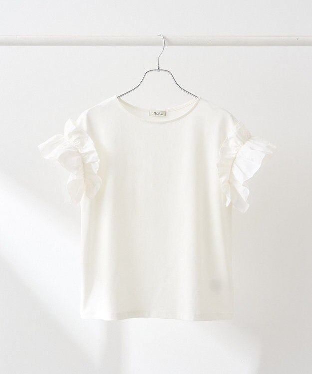 earth music&ecology 【接触冷感/洗濯機可】ギャザーフリルスリーブカットソー Ivory