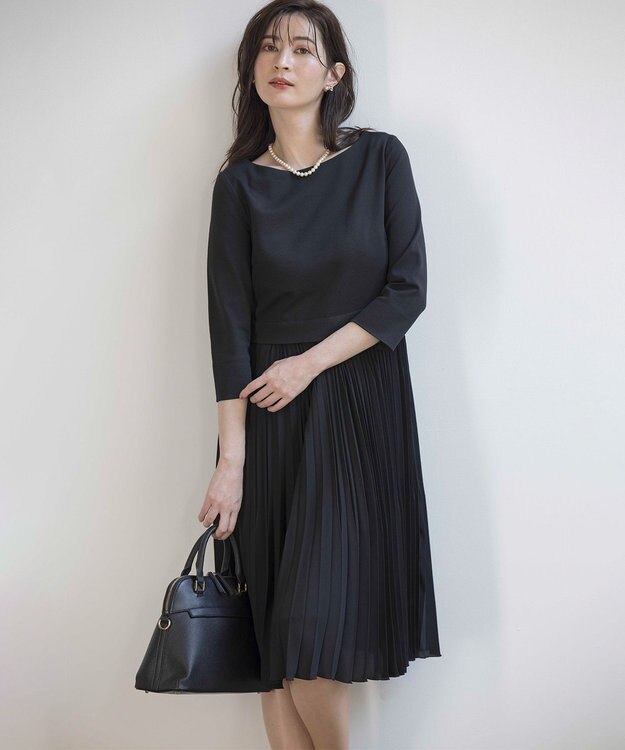 組曲 L 【KUMIKYOKU NAVY】ジャージーコンビプリーツ ワンピース ブラック系