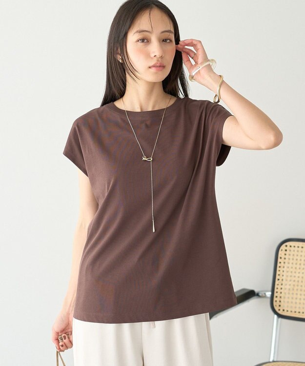 earth music&ecology 【遮熱・接触冷感・UVカット】フレンチスリーブTシャツ Brown
