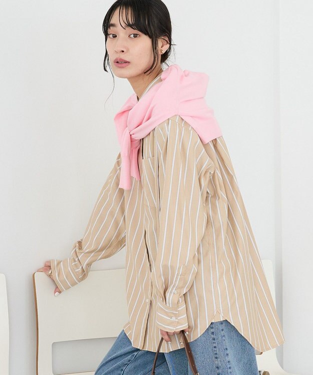 CRAFT STANDARD BOUTIQUE バンドカラーシャツ Stripe Beige