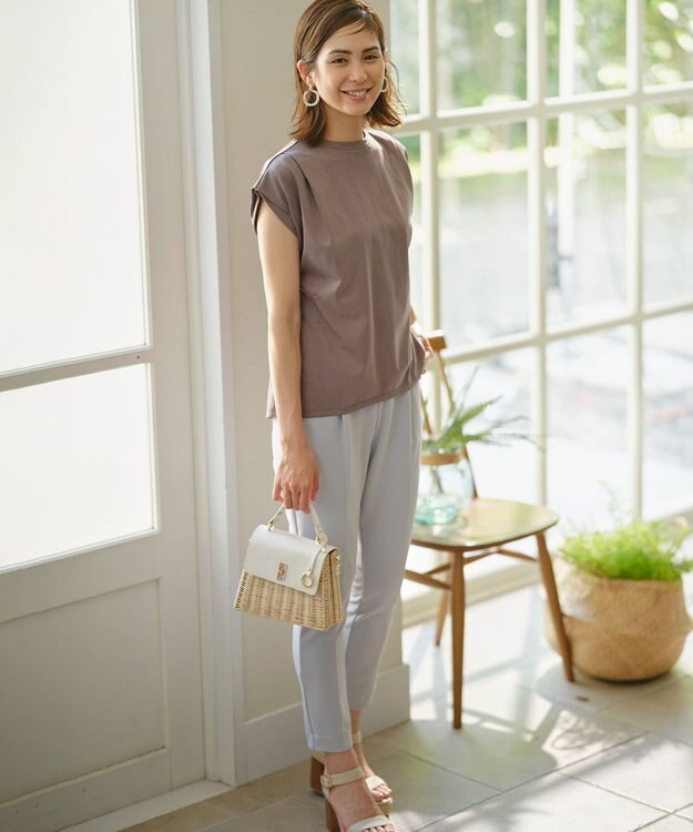 組曲 【接触冷感・吸湿冷感・UVカット】スタイルアップジャージー パンツ ブルーグレー系