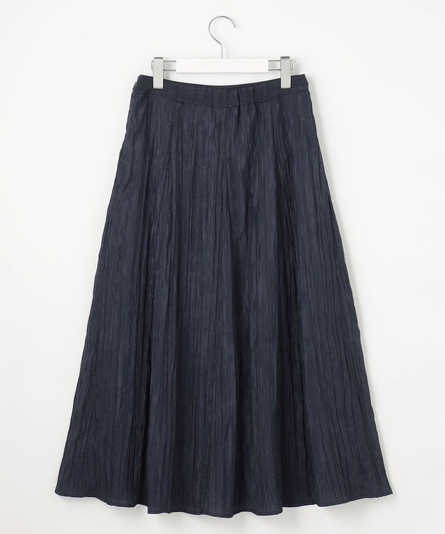 J.PRESS LADIES 【洗える】リンクルリッド フレアー スカート ネイビー系