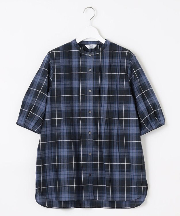 J.PRESS LADIES L 【洗える】モデレートマドラス バンドカラー ピンタック ブラウス ネイビー系3