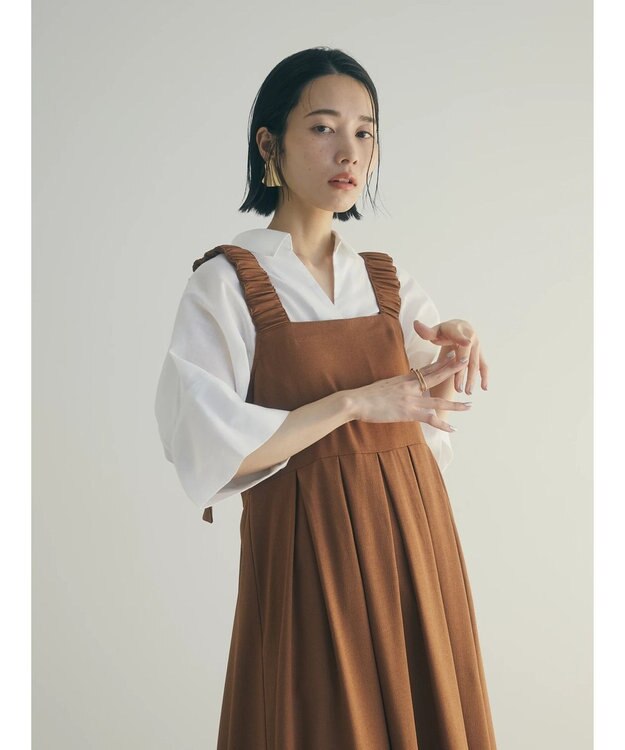 Green Parks armonia.ギャザーストラップワンピース Brown