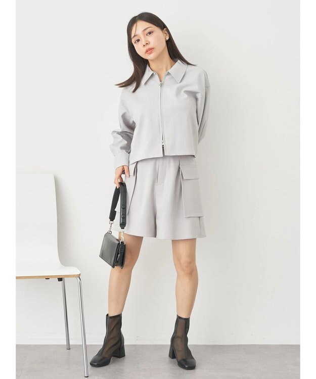 earth music&ecology ジップショートシャツ Light Gray