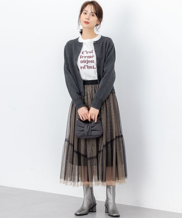 組曲 L 【加藤ローサさん着用】プリントロング Tシャツ ロゴホワイト系