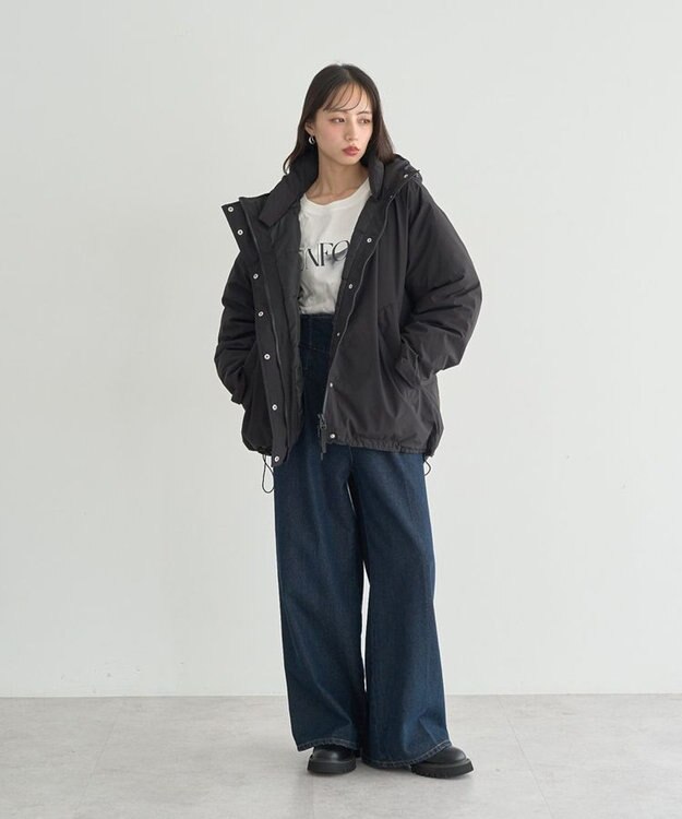 earth music&ecology フーデットパファーコート Black