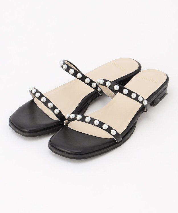 ANY SIS 【23.0~24.0cm】フェミニンフラット サンダル ブラック（フェイクパール）