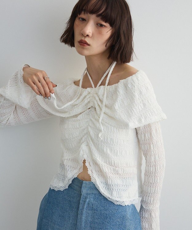 Green Parks シャーリングオフショルプルオーバー Off White