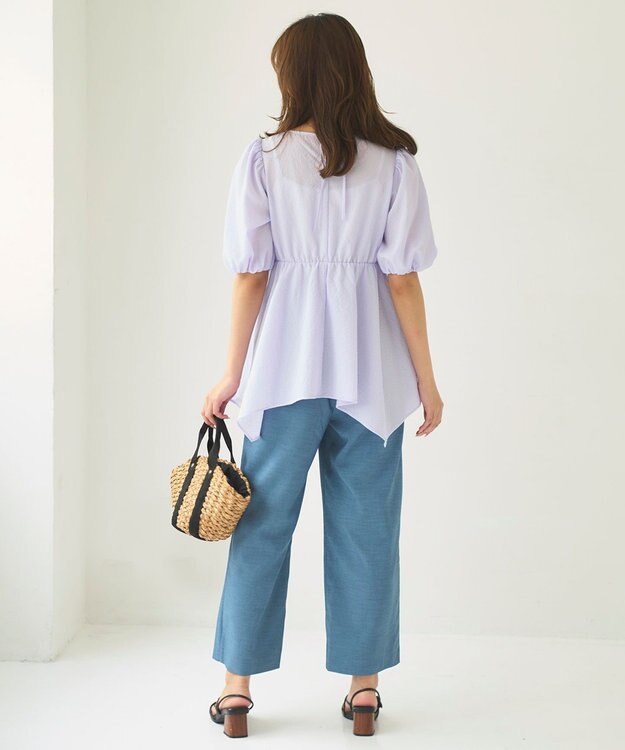 Feroux 【洗える】セミワイド パンツ ネイビー系