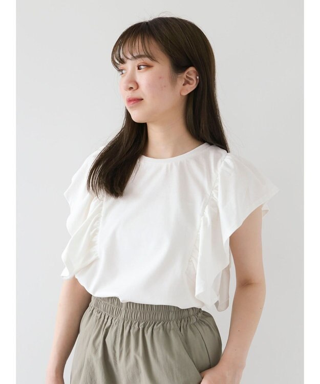 Green Parks ・ＳＵＧＡＲ　ＳＰＯＯＮ＜ＣＯＯＬ＞ラッフルスリーブＴＥＥ Off White