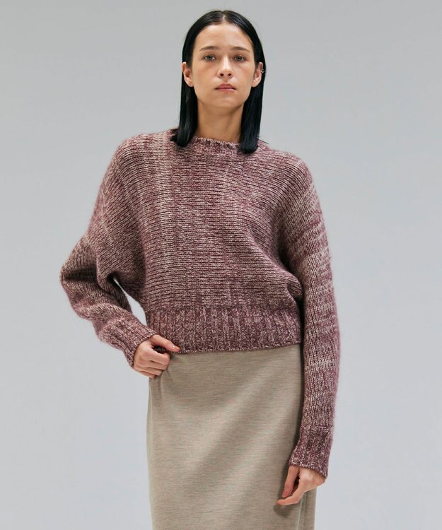 BEIGE， MARANA / モヘア混ミックスドルマンニット Taupe x Bordeaux