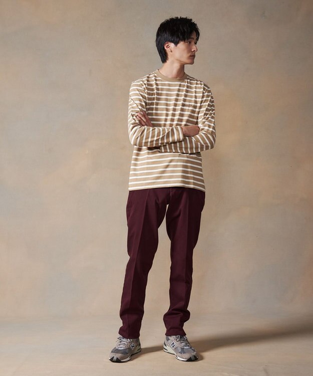 J.PRESS MEN 【J.PRESS USA】ボーダー刺繍ロングＴシャツ ベージュ系1