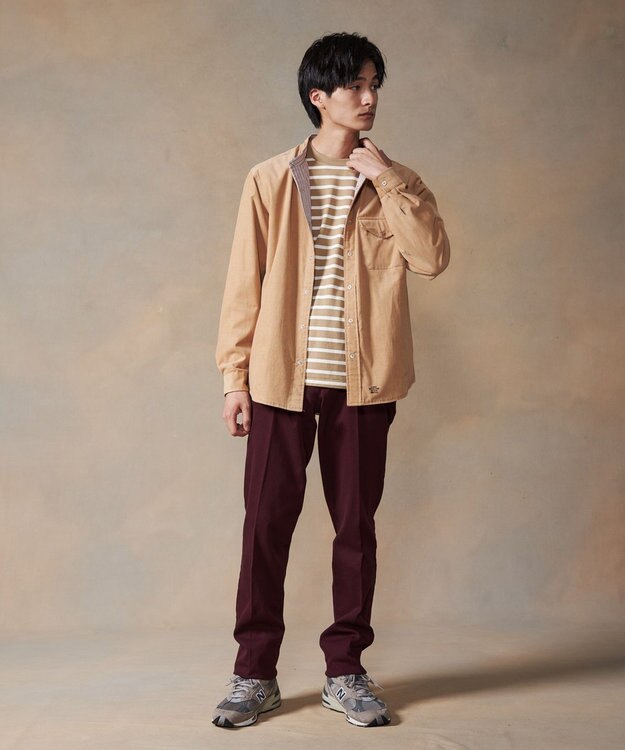 J.PRESS MEN 【J.PRESS USA】ボーダー刺繍ロングＴシャツ ベージュ系1