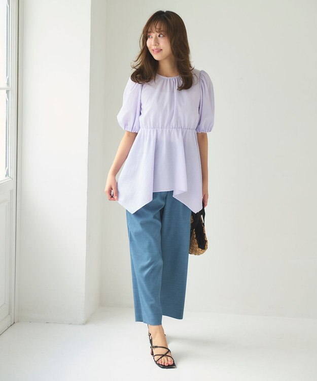 Feroux 【洗える】セミワイド パンツ ネイビー系