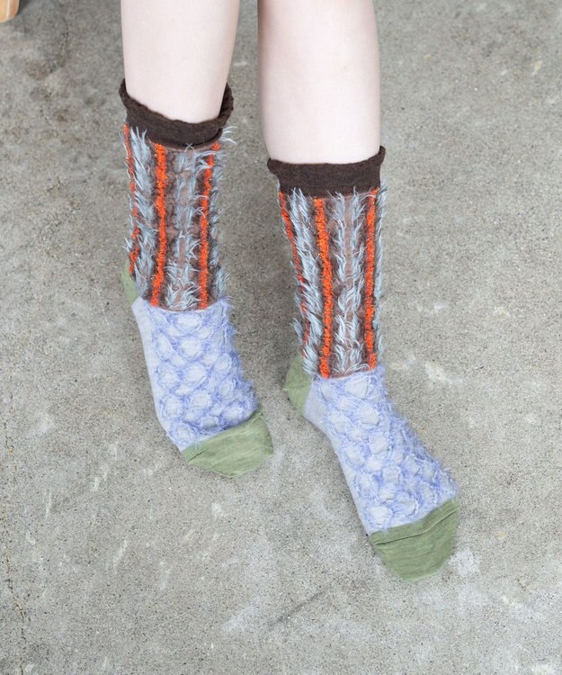 COQ BAMBI DOTS リバーシブルファーソックス サックス