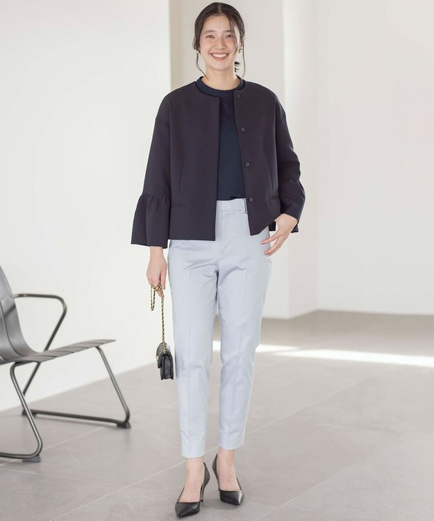 組曲 【WEB限定】サテンストレッチ クロップドパンツ サックスブルー系