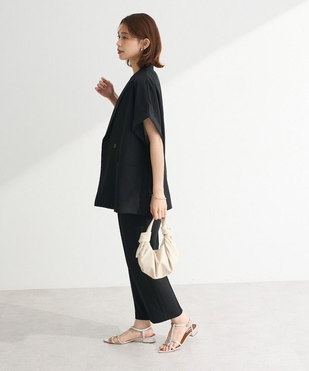 Green Parks 麻調フレンチスリーブジャケット Black