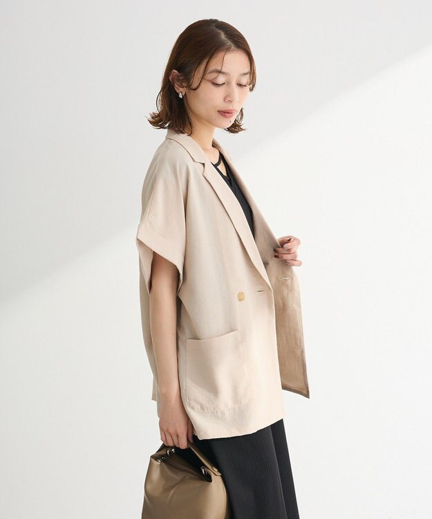 Green Parks 麻調フレンチスリーブジャケット Light Beige