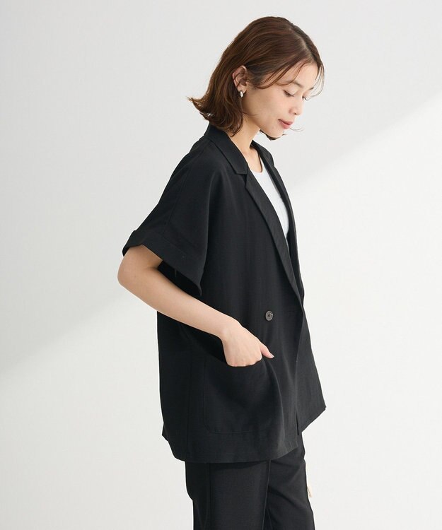 Green Parks 麻調フレンチスリーブジャケット Black