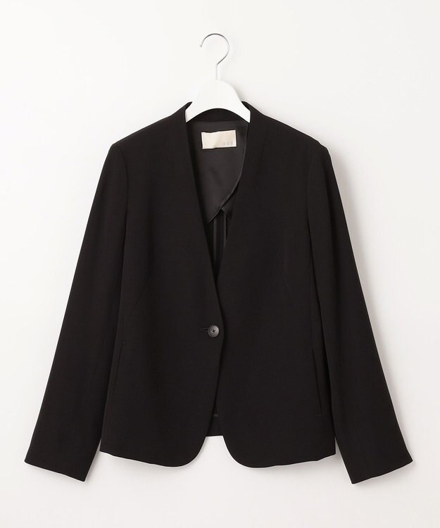 自由区 【XSサイズ～/洗える】ダブルフェイススーティング ノーカラージャケット ネイビー系