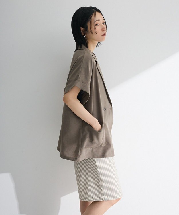 Green Parks 麻調フレンチスリーブジャケット Gray Beige