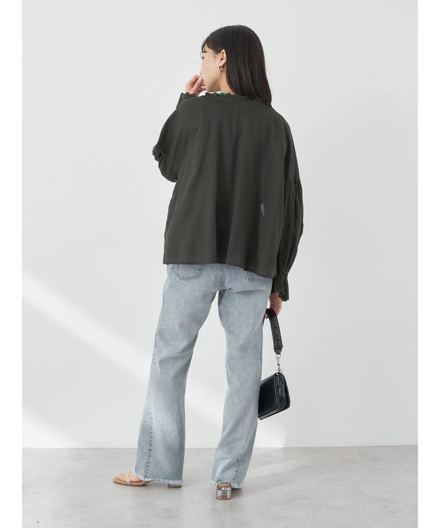 earth music&ecology ギャザーショートブラウス Black