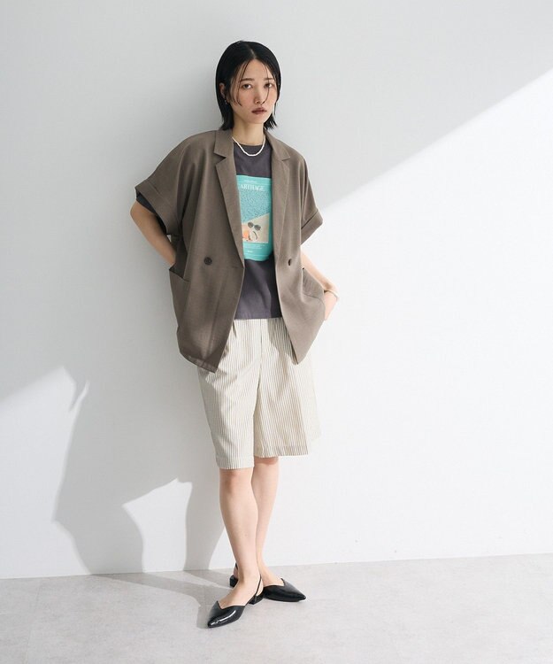 Green Parks 麻調フレンチスリーブジャケット Gray Beige